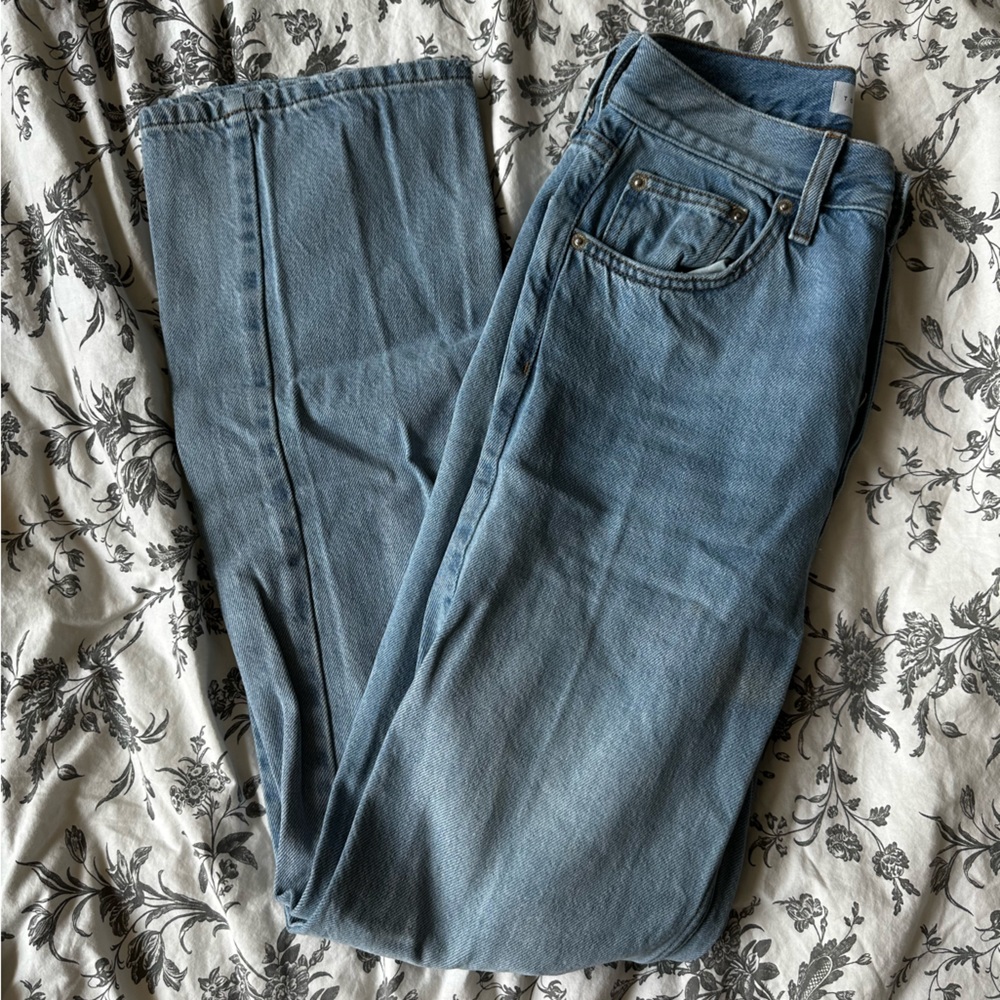 Topshop Straight Leg High Waisted Jeans with rip at the back right under butt